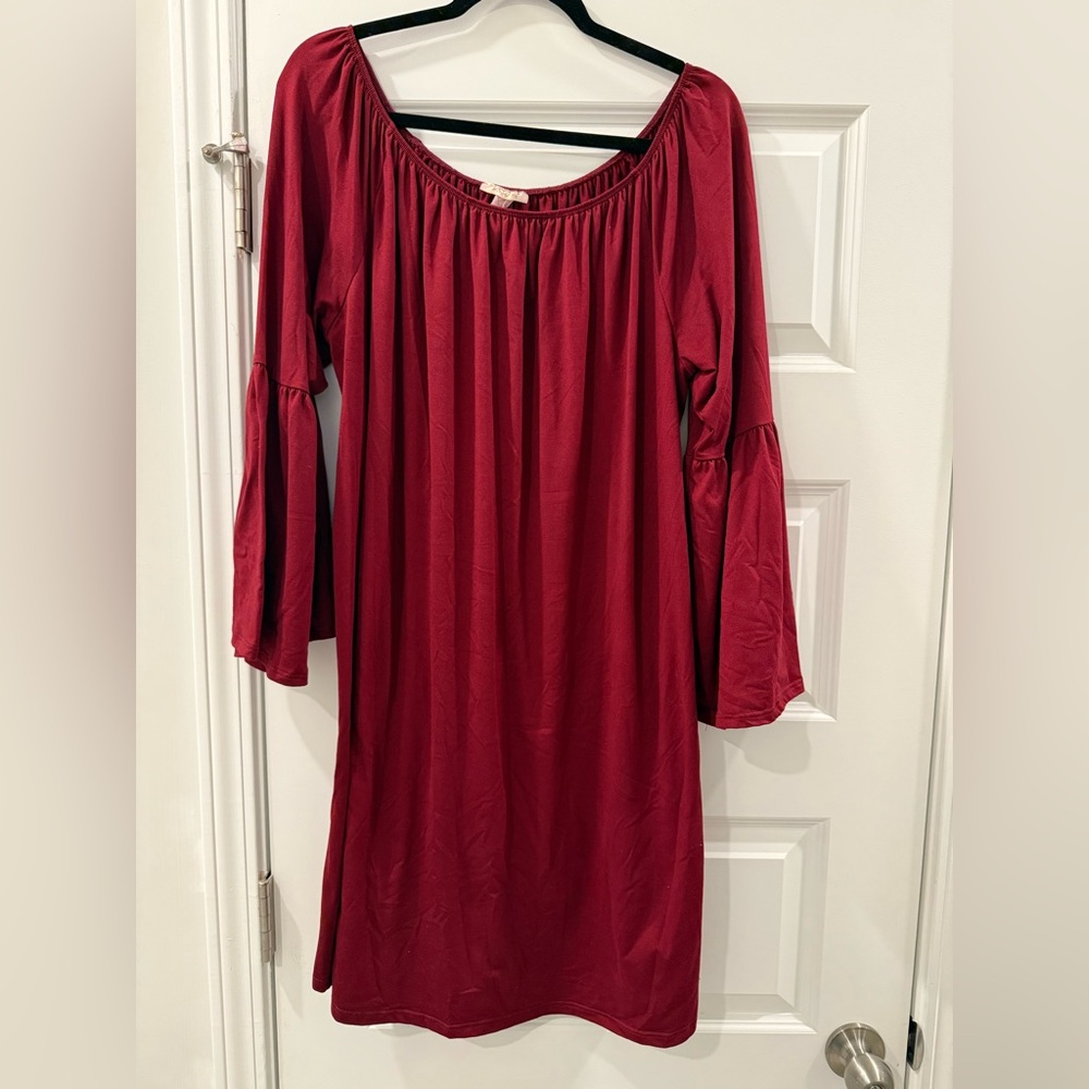 Chic Long Sleeve Burgundy Dress